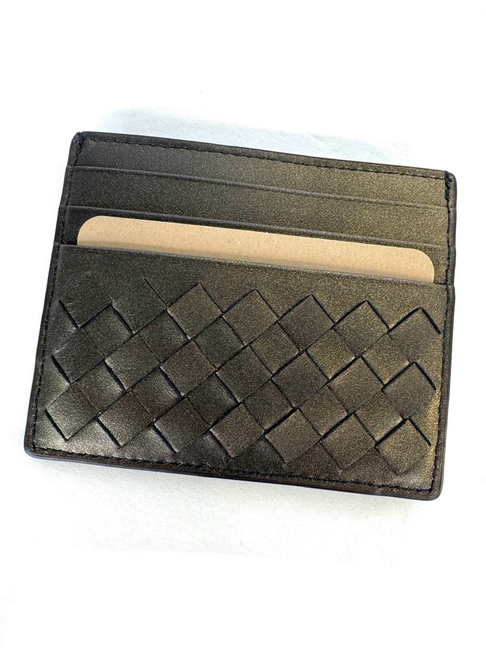 BOTTEGA VENETA Intrecciato NEW Credit Card Case Metallic Antique Gold - Picture 1 of 5